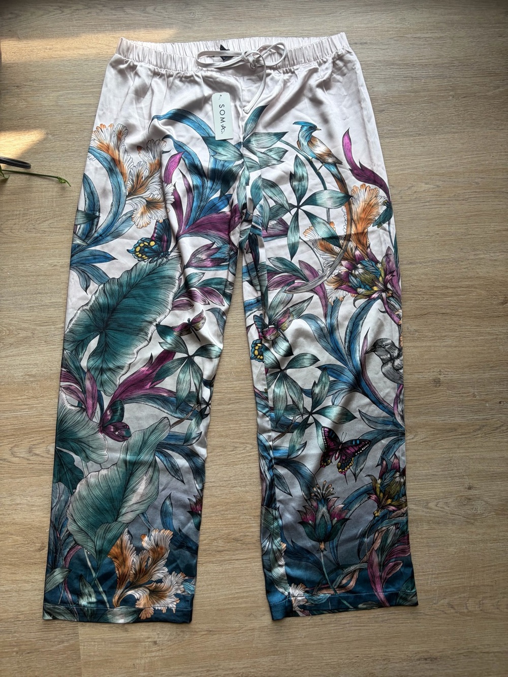 NWT Soma Sensual Satin Pajama Pants | Fantasy Forest Print | M